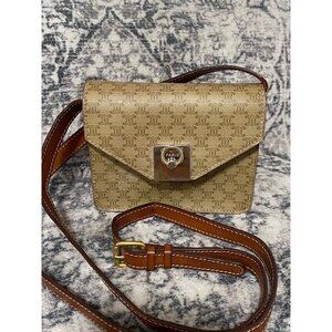 Vintage Celine Mini Macadam Shoulder Crossbody Bag in Tan